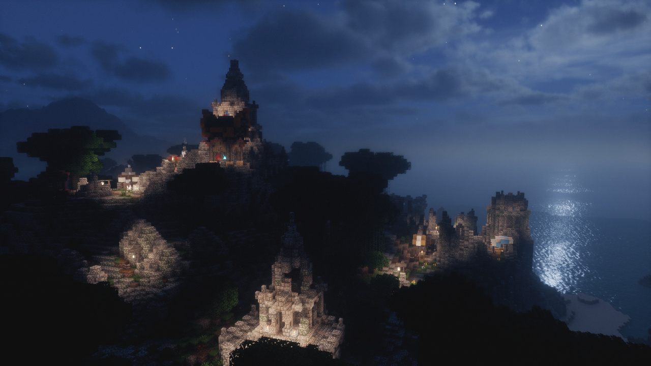 The Temple of the Crescent Moons at night