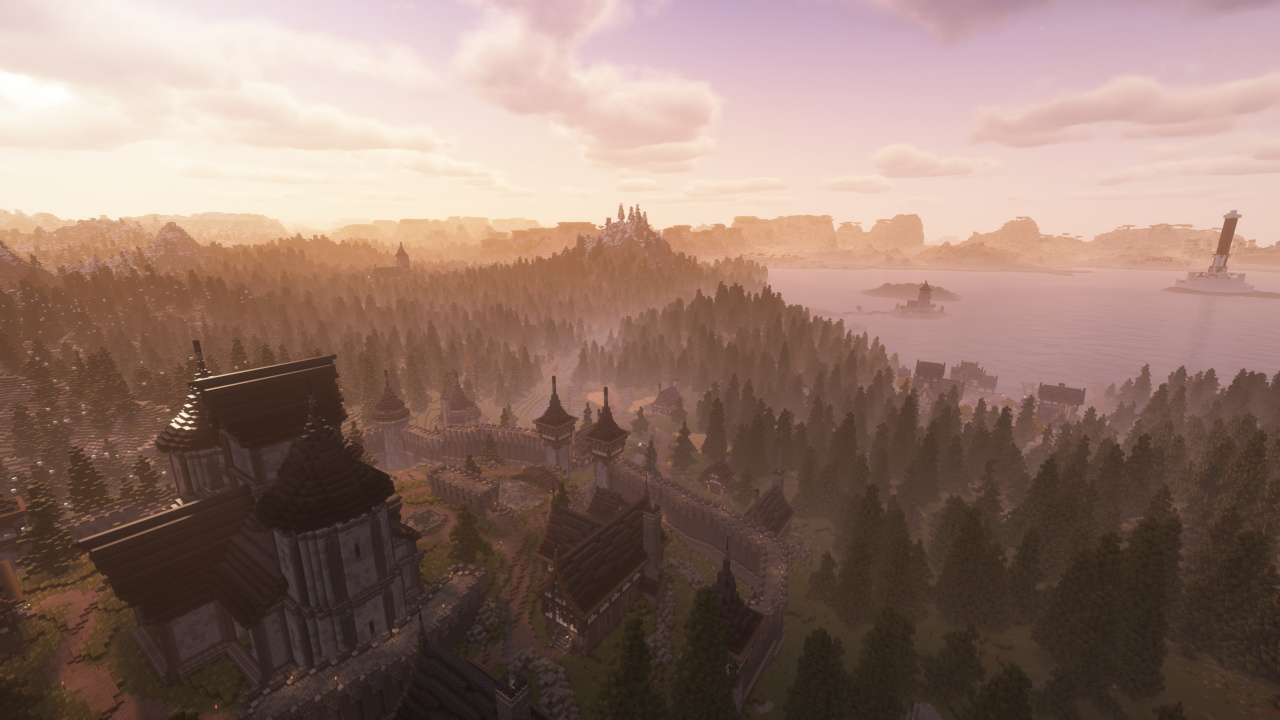 An aerial shot overlooking the city of Alcaire and the Stormhaven Region.